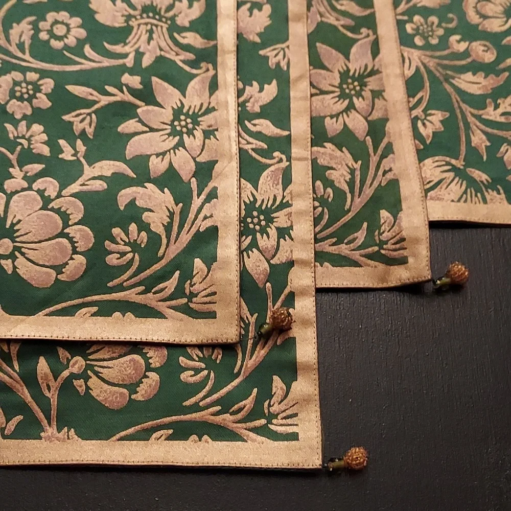 Green And Gold Placemats Elegant Brocade Baroque Pattern Set Of 4 Cotton